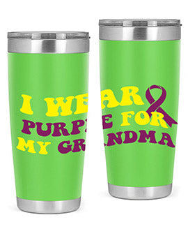 Alzheimer's Awareness Tumbler featuring a stylish design, double wall vacuum stainless steel construction, and a drink-thru lid.