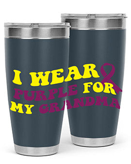 Alzheimer's Awareness Tumbler featuring a stylish design, double wall vacuum stainless steel construction, and a drink-thru lid.