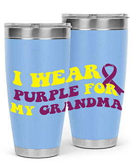 Alzheimer's Awareness Tumbler featuring a stylish design, double wall vacuum stainless steel construction, and a drink-thru lid.