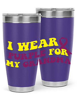 Alzheimer's Awareness Tumbler featuring a stylish design, double wall vacuum stainless steel construction, and a drink-thru lid.