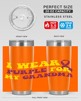 Alzheimer's Awareness Tumbler featuring a stylish design, double wall vacuum stainless steel construction, and a drink-thru lid.