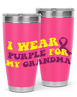 Alzheimer's Awareness Tumbler featuring a stylish design, double wall vacuum stainless steel construction, and a drink-thru lid.