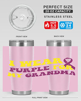 Alzheimer's Awareness Tumbler featuring a stylish design, double wall vacuum stainless steel construction, and a drink-thru lid.