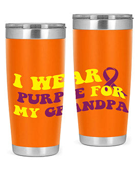 Alzheimer's Awareness Tumbler in 20oz and 30oz sizes, featuring a double wall vacuum stainless steel design with a vibrant awareness print.