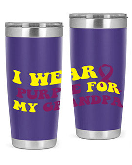Alzheimer's Awareness Tumbler in 20oz and 30oz sizes, featuring a double wall vacuum stainless steel design with a vibrant awareness print.