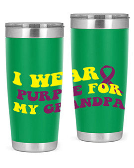 Alzheimer's Awareness Tumbler in 20oz and 30oz sizes, featuring a double wall vacuum stainless steel design with a vibrant awareness print.