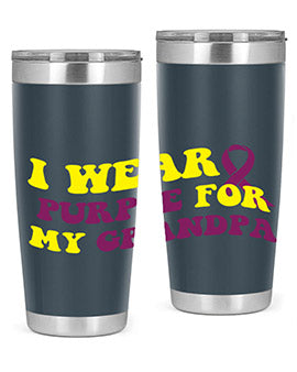 Alzheimer's Awareness Tumbler in 20oz and 30oz sizes, featuring a double wall vacuum stainless steel design with a vibrant awareness print.