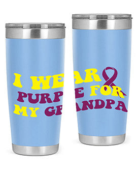 Alzheimer's Awareness Tumbler in 20oz and 30oz sizes, featuring a double wall vacuum stainless steel design with a vibrant awareness print.