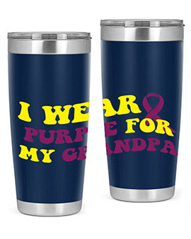 Alzheimer's Awareness Tumbler in 20oz and 30oz sizes, featuring a double wall vacuum stainless steel design with a vibrant awareness print.