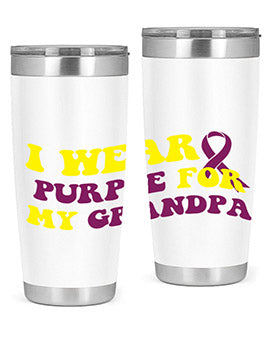 Alzheimer's Awareness Tumbler in 20oz and 30oz sizes, featuring a double wall vacuum stainless steel design with a vibrant awareness print.