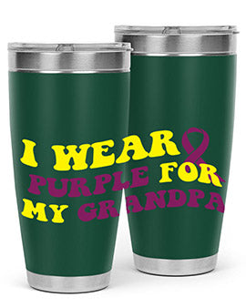 Alzheimer's Awareness Tumbler in 20oz and 30oz sizes, featuring a double wall vacuum stainless steel design with a vibrant awareness print.
