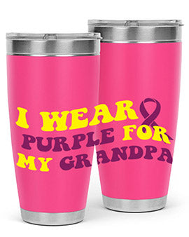 Alzheimer's Awareness Tumbler in 20oz and 30oz sizes, featuring a double wall vacuum stainless steel design with a vibrant awareness print.