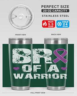 Alzheimer's Awareness Tumbler in 20oz and 30oz sizes, showcasing double wall vacuum stainless steel design with a drink-thru lid.