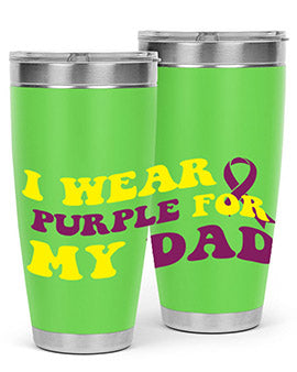 Alzheimer's Awareness Style 72# Tumbler in stainless steel with a vibrant design, showcasing its double wall vacuum insulation.