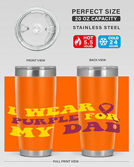 Alzheimer's Awareness Style 72# Tumbler in stainless steel with a vibrant design, showcasing its double wall vacuum insulation.