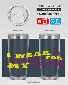 Alzheimer's Awareness Style 72# Tumbler in stainless steel with a vibrant design, showcasing its double wall vacuum insulation.