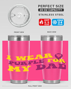 Alzheimer's Awareness Style 72# Tumbler in stainless steel with a vibrant design, showcasing its double wall vacuum insulation.