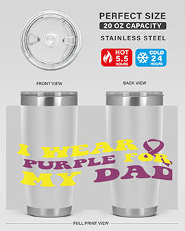 Alzheimer's Awareness Style 72# Tumbler in stainless steel with a vibrant design, showcasing its double wall vacuum insulation.