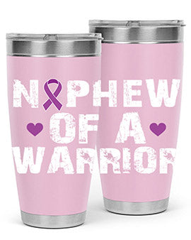 Alzheimer's Awareness Tumbler in 20oz and 30oz sizes, featuring a double wall vacuum stainless steel design with a vibrant awareness print.