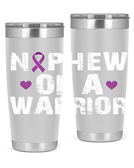 Alzheimer's Awareness Tumbler in 20oz and 30oz sizes, featuring a double wall vacuum stainless steel design with a vibrant awareness print.