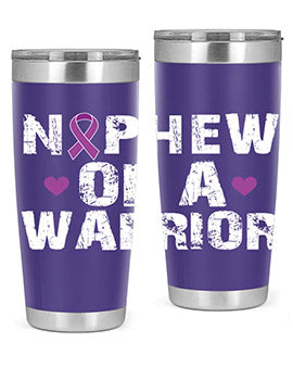 Alzheimer's Awareness Tumbler in 20oz and 30oz sizes, featuring a double wall vacuum stainless steel design with a vibrant awareness print.