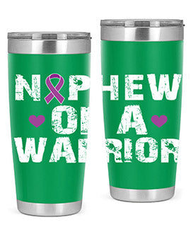 Alzheimer's Awareness Tumbler in 20oz and 30oz sizes, featuring a double wall vacuum stainless steel design with a vibrant awareness print.