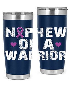 Alzheimer's Awareness Tumbler in 20oz and 30oz sizes, featuring a double wall vacuum stainless steel design with a vibrant awareness print.
