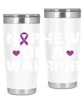 Alzheimer's Awareness Tumbler in 20oz and 30oz sizes, featuring a double wall vacuum stainless steel design with a vibrant awareness print.