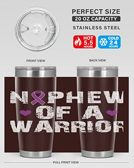 Alzheimer's Awareness Tumbler in 20oz and 30oz sizes, featuring a double wall vacuum stainless steel design with a vibrant awareness print.