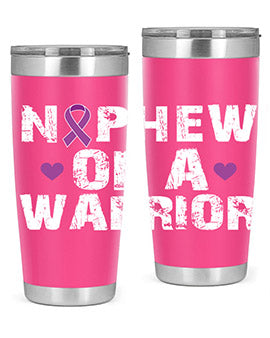 Alzheimer's Awareness Tumbler in 20oz and 30oz sizes, featuring a double wall vacuum stainless steel design with a vibrant awareness print.