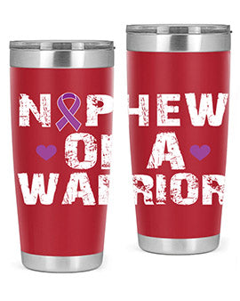 Alzheimer's Awareness Tumbler in 20oz and 30oz sizes, featuring a double wall vacuum stainless steel design with a vibrant awareness print.