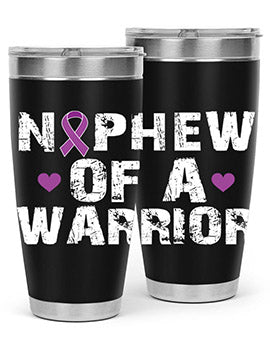 Alzheimer's Awareness Tumbler in 20oz and 30oz sizes, featuring a double wall vacuum stainless steel design with a vibrant awareness print.