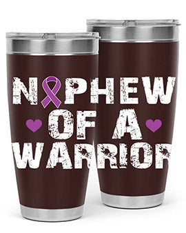 Alzheimer's Awareness Tumbler in 20oz and 30oz sizes, featuring a double wall vacuum stainless steel design with a vibrant awareness print.