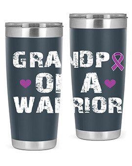 Alzheimer's Awareness Tumbler in stainless steel with a vibrant design, showcasing its double wall vacuum insulation and drink-thru lid.