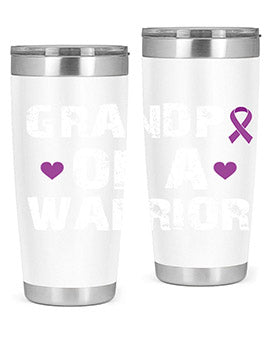 Alzheimer's Awareness Tumbler in stainless steel with a vibrant design, showcasing its double wall vacuum insulation and drink-thru lid.