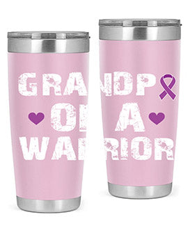 Alzheimer's Awareness Tumbler in stainless steel with a vibrant design, showcasing its double wall vacuum insulation and drink-thru lid.