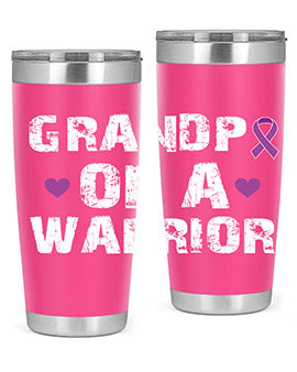 Alzheimer's Awareness Tumbler in stainless steel with a vibrant design, showcasing its double wall vacuum insulation and drink-thru lid.