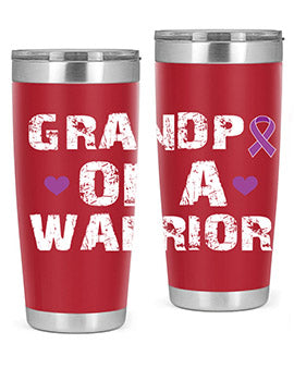 Alzheimer's Awareness Tumbler in stainless steel with a vibrant design, showcasing its double wall vacuum insulation and drink-thru lid.