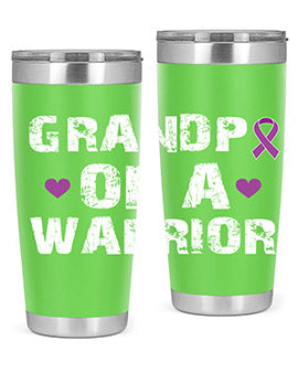 Alzheimer's Awareness Tumbler in stainless steel with a vibrant design, showcasing its double wall vacuum insulation and drink-thru lid.
