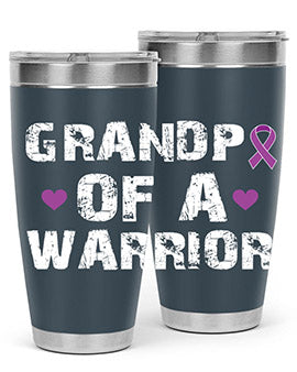 Alzheimer's Awareness Tumbler in stainless steel with a vibrant design, showcasing its double wall vacuum insulation and drink-thru lid.