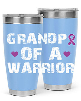 Alzheimer's Awareness Tumbler in stainless steel with a vibrant design, showcasing its double wall vacuum insulation and drink-thru lid.