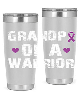 Alzheimer's Awareness Tumbler in stainless steel with a vibrant design, showcasing its double wall vacuum insulation and drink-thru lid.