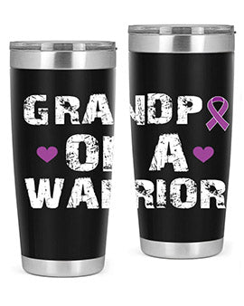 Alzheimer's Awareness Tumbler in stainless steel with a vibrant design, showcasing its double wall vacuum insulation and drink-thru lid.