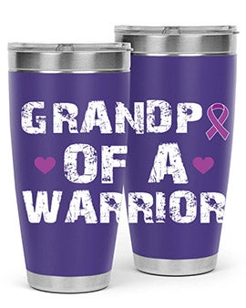 Alzheimer's Awareness Tumbler in stainless steel with a vibrant design, showcasing its double wall vacuum insulation and drink-thru lid.