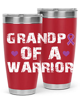 Alzheimer's Awareness Tumbler in stainless steel with a vibrant design, showcasing its double wall vacuum insulation and drink-thru lid.