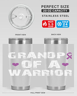 Alzheimer's Awareness Tumbler in stainless steel with a vibrant design, showcasing its double wall vacuum insulation and drink-thru lid.