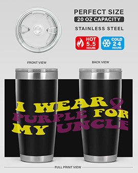 Alzheimer's Awareness Style 82# Tumbler in stainless steel with a drink-thru lid, showcasing its vibrant design.