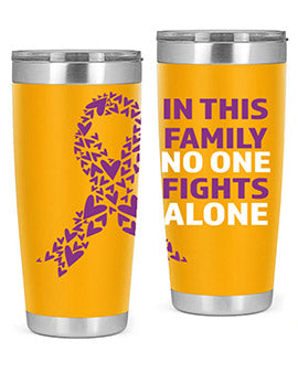 Alzheimer's Awareness Tumbler in 20oz and 30oz sizes, showcasing double wall vacuum stainless steel design with a vibrant awareness print.