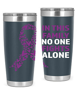 Alzheimer's Awareness Tumbler in 20oz and 30oz sizes, showcasing double wall vacuum stainless steel design with a vibrant awareness print.