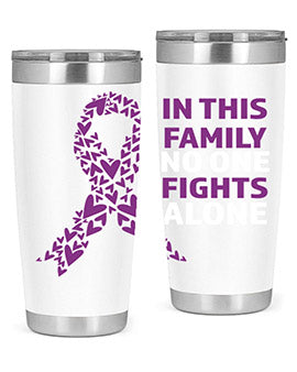 Alzheimer's Awareness Tumbler in 20oz and 30oz sizes, showcasing double wall vacuum stainless steel design with a vibrant awareness print.
